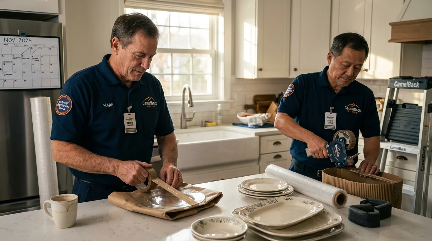 Professional crew packing kitchen dishware in Shelley, ID